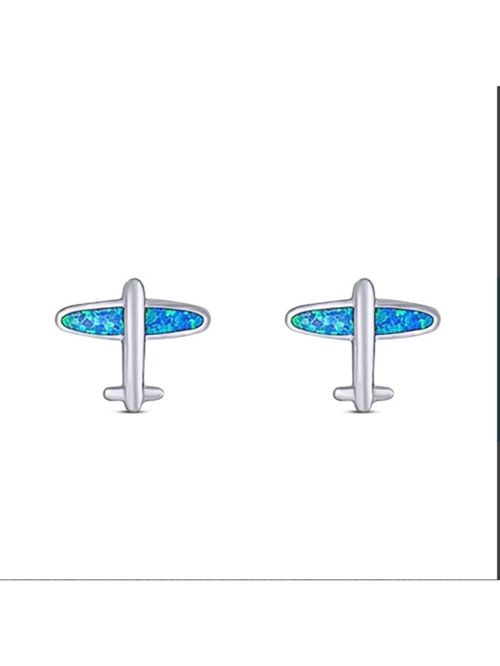 NEW Airplane Earrings Lab Opal Solid 925 Sterling Silver (8.7mm)